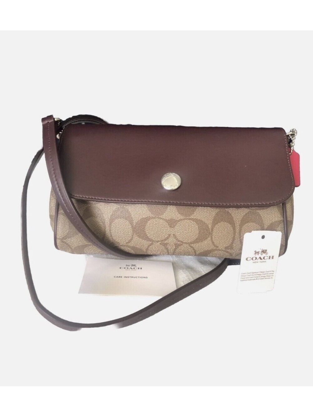 Coach Reversible Signature Canvas Crossbody Bag Brown/Maroon Leather F59534 NWOT